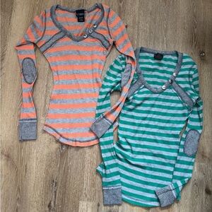Daytrip Women Striped Long Sleeve Tees - Orange and Green XS & S